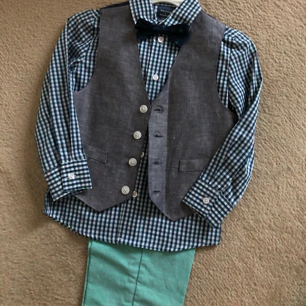 NEW Boys Vest Dress Shirt Bow Tie Pants Set